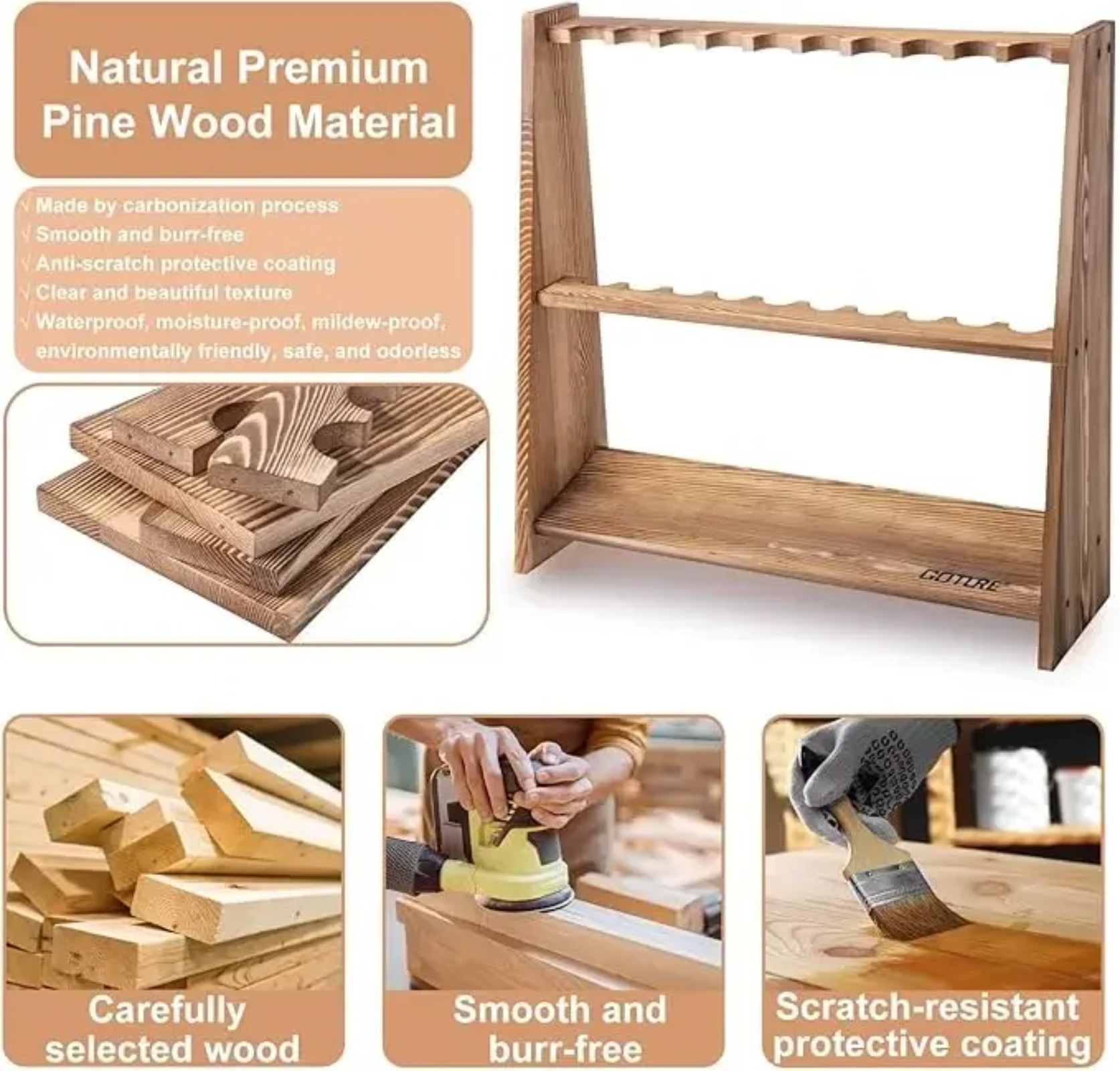 Goture Carbonized Pine Wood Fi - đánh giá và giá Fishing Rod Rack